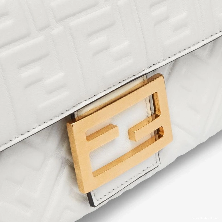 Cheap Bag Fendi In Midi Motif Baguette FF White Leather Nappa Chain 0823